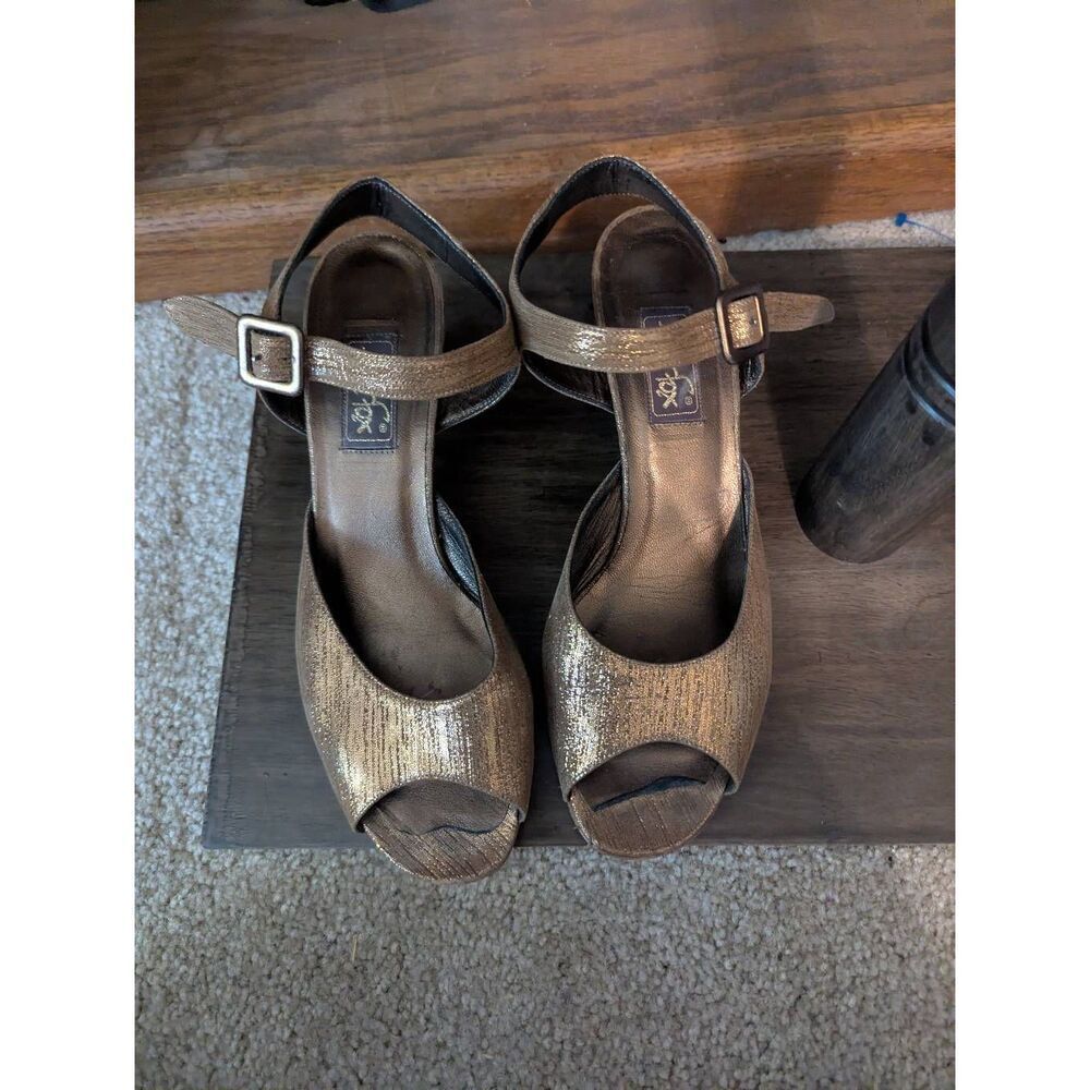 Peter Fox Women’s Size 8.5 Metallic Brown Peep Toe Leather Pump Heels Sandals